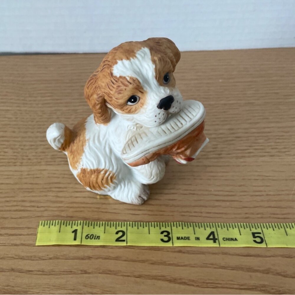 Vtg Homco Porcelain Puppy Figurine #1405 Cavalier Cocker Spaniel Playful w Shoe - Picture 7 of 8